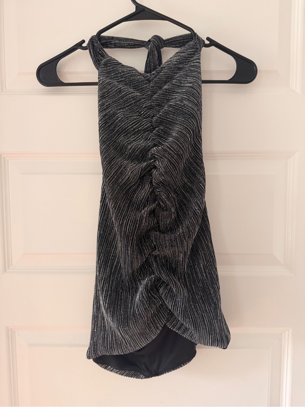 Zara Ruched Metallic Halter Dress - Black & Silver
